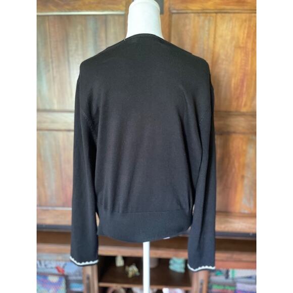 Belle Poque Size 2XL Cardigan Button Up Sweater Black w/ White‎ Trim - Picture 3 of 5